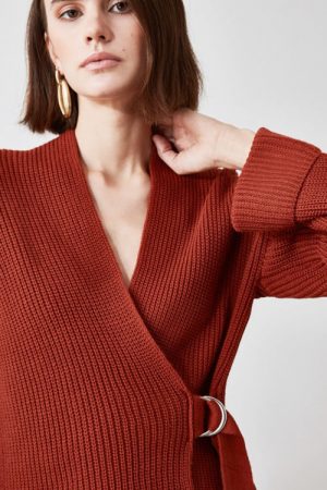 Double Breasted Lacing Detailed Knitwear Cardigan