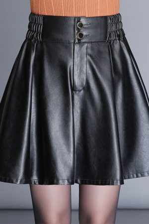 Elastic Waist Pu Leather Skirt Autumn Winter 2017
