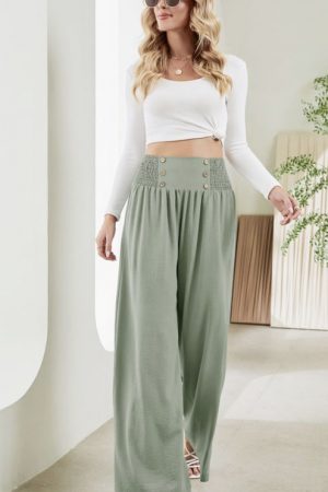 Elastic Waist Wide Leg Pants Womens Fashion Solid