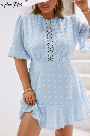 Elegant Flare Sleeve Women Chiffon Dress Plus Size