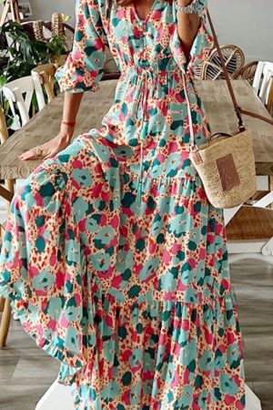 Elegant Floral Printed Dress 2023 Spring Summer Ca