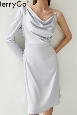 Elegant Irregular Satin Silk Dress Women Summer El