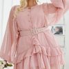 Elegant Lantern Sleeve Pink Women Plus Size Dress