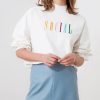 Embroidered Upright Collar Basic Knitted Sweatshir