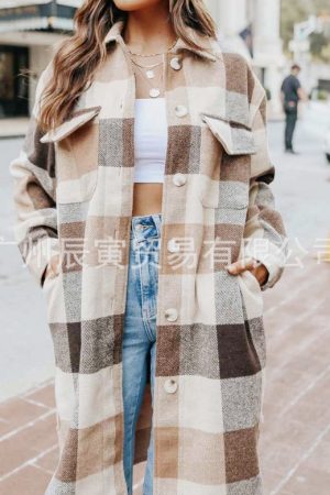 Fall Street Lapel Loose Women's Plaid Wool Coat Me