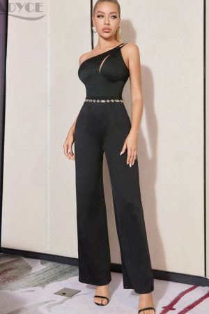 Fashion Black Outwear Jumpsuits For Women Hollow O