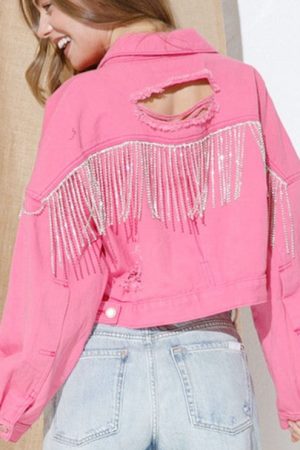 Fashion Broken Rhinestone Denim Jackets Women Autu