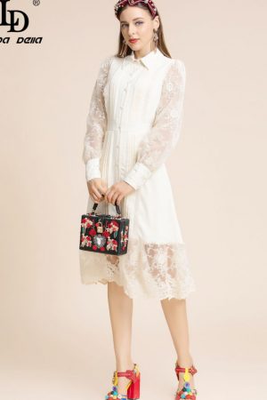 Fashion Designe Autumn Dress Women's Turn-Down Col