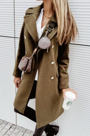 Fashion Double Breasted Medium Length Woolen Coat