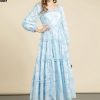 Fashion Runway Autumn Vacation Blue Dress Women's