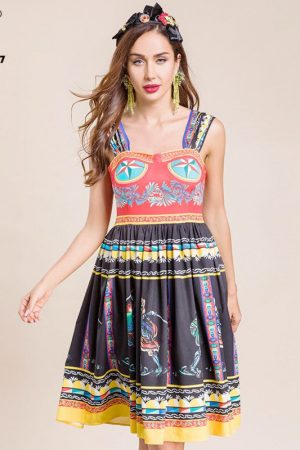 Fashion Runway Autumn Vintage Party Dress Spaghett