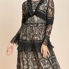 Fashion Runway Designer Autumn Black Lace Dress Wo