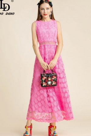 Fashion Runway Designer Summer Dress Women's O-Nec