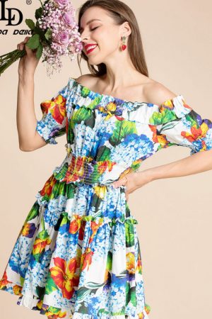 Fashion Runway Summer Cotton Short Dress Women's S