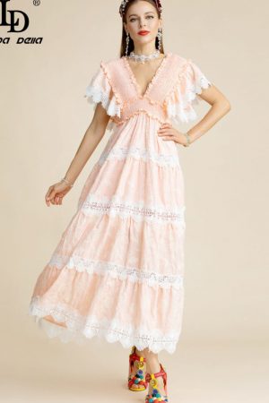 Fashion Runway Summer Dress Butterfly Sleeve Elast