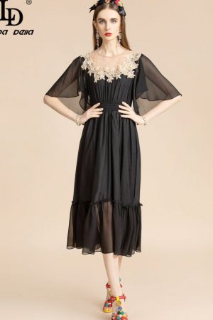 Fashion Runway Summer Dress Women's Butterfly Slee