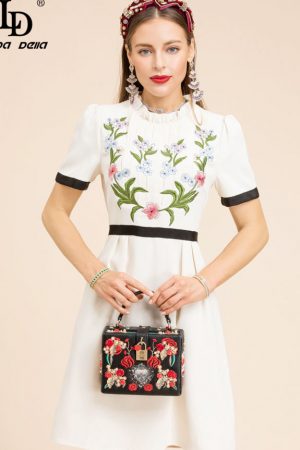 Fashion Runway Summer Mini Dress Women's Stand Col