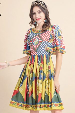 Fashion Runway Summer Short Cotton Dress Women's F