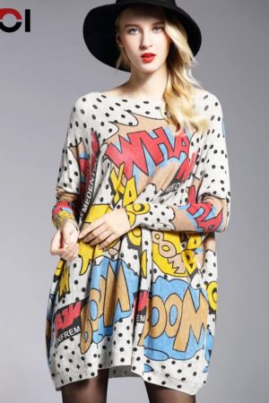 Fashion Women Long Sweaters Shirt Slash Neck Batw