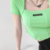 Fashion Women Short Sleeve T Shirt Square Neck Asy