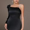Fashion Women's One Shoulder Mini Black Dress Eleg