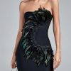 Feather Lace Green Bodycon Dress Evening Party Ele
