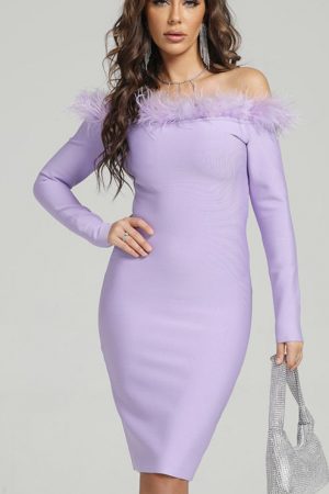 Feather Long Sleeve Elegant Women's Dresses For Pa
