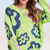 Floral Pattern Jacquard Drop-Shoulder Knitted Swea