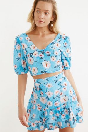 Floral Poplin Top-Bottom Suit Tbess21au0087