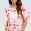 Floral Print Criss Cross Front V-Neck Butterfly Sl