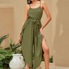 Floral Print Jumpsuits Women V Neck Split Spaghett