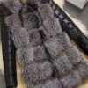 Fluffy Faux Fur Coat Patchwork Leather Sleeve Wome