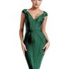 For Women Summer Green Bodycon Dress V Neck Stripe