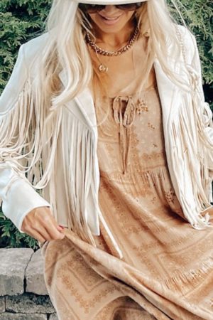 Fringe Faux Suede Jacket Women's Motorcycle Lapel