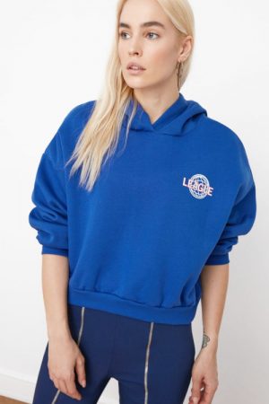 Front And Back Printed Basic Knitted Sweatshirt Tw