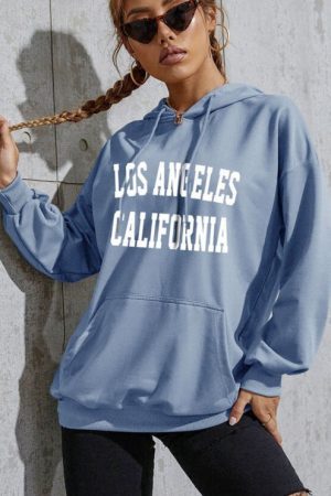 Front Letter Print With Kangaroo Pocket Hoodies Wo