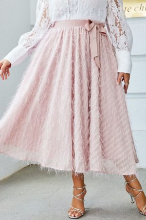 Furry Party Elegant Plus Size Women Skirt Pink Sas