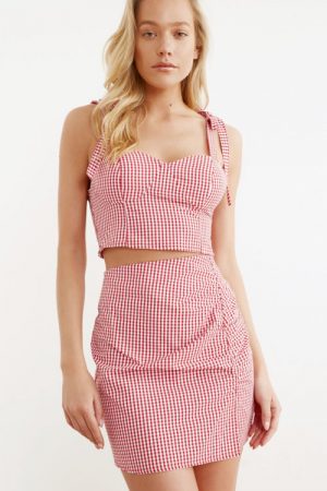 Gingham Binding Detailed Woven Bottom-Top Suit Tbe