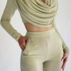 Glitter Draping Long Sleeve Top And Pants Two Piec