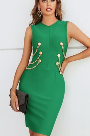 Green Women Luxury Party Dress Bodycon Elegant Cha