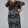 Jacquard Evening Party Dress Women Black Bodycon D