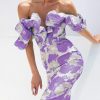 Jacquard Party Dress Women Purple Bodycon Dress El