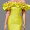 Jacquard Party Dress Women Yellow Bodycon Dress El