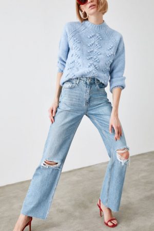 Jeans Y2k Ripped Pants Detailed High Bel Wide Leg
