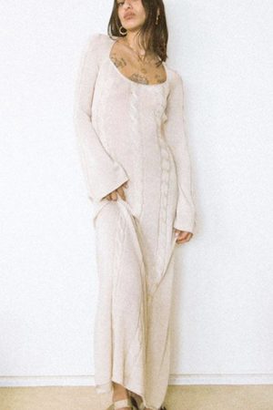 Knitted U-Neck Backless Maxi Dress 2023 Autumn Wom