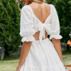 Lace Up Hollow Out Knot Summer White Dress Women H