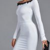 Lace Women White Long Sleeve Bodycon Dress Evening