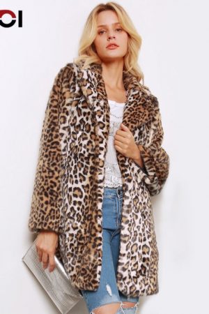 Leopard Print Fur Coat Women Winter Thicken Long T