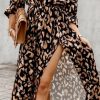 Leopard Stripes Print Dress Autumn 2023 Women Eleg