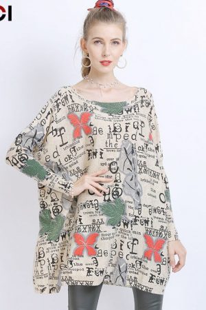 Letter Print Knitwear Women O-Neck Pullovers Batw